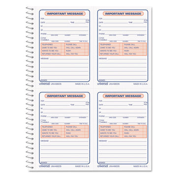 Universal® Wirebound Message Books, Two-part Carbonless, 5.5 X 3.19, 4-page, 200 Forms freeshipping - TVN Wholesale